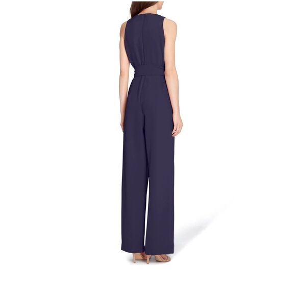 Tahari Womens Sleeveless Belted Split Leg Jumpsuit Solid Navy Size 10 - Picture 2 of 14